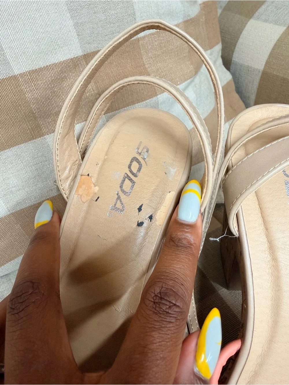 Soda Beige Cork Platform Wedges with Orange, Pink & Yellow Knot Straps